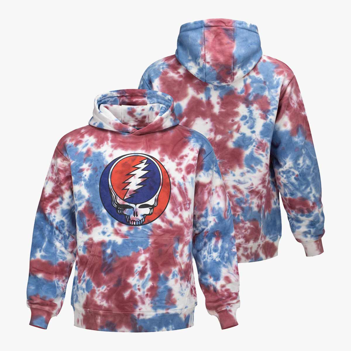 Red white and cheap blue tie dye hoodie