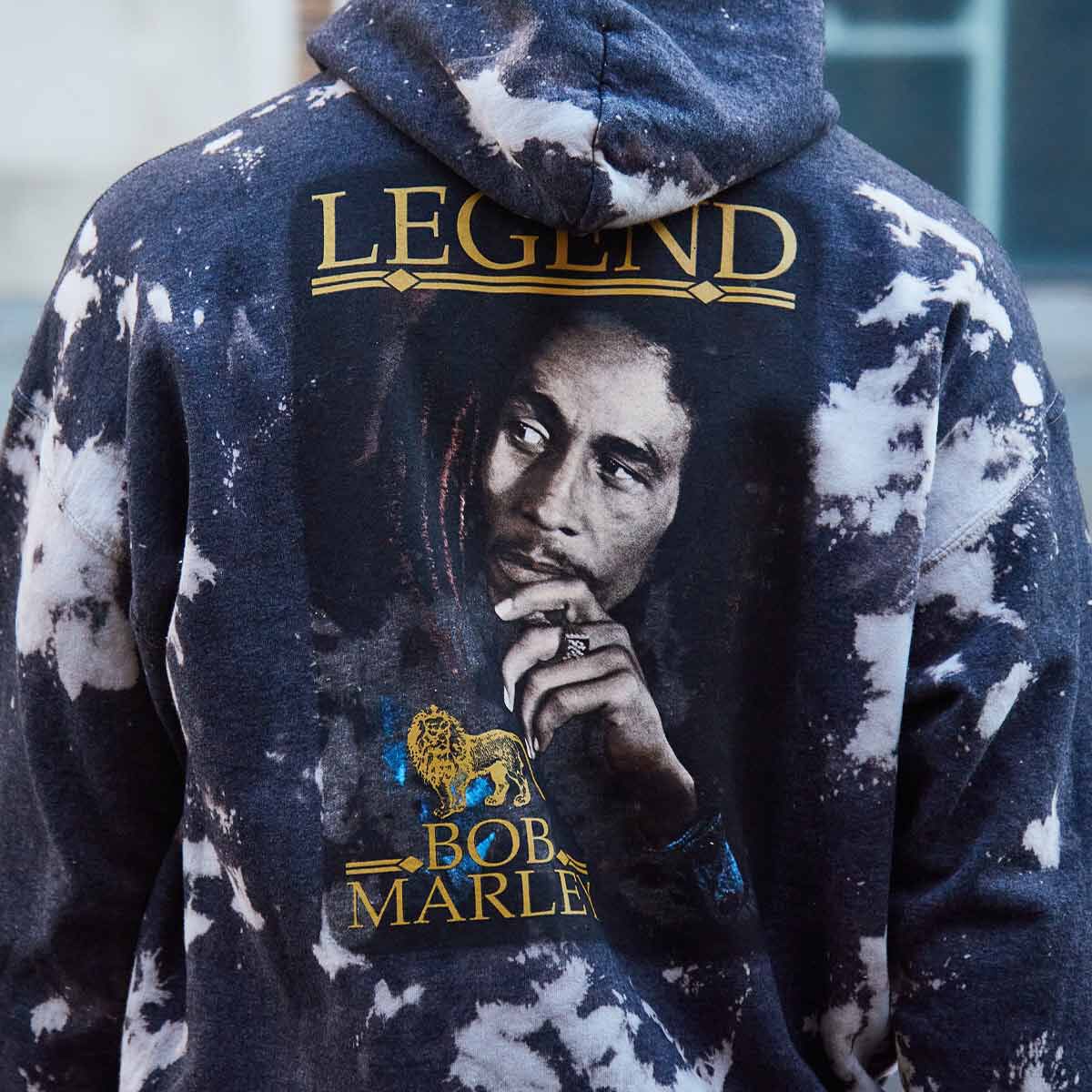 Bob Marley Adult Fit Hoodie with Bleach Effect Design Online Rock Shop