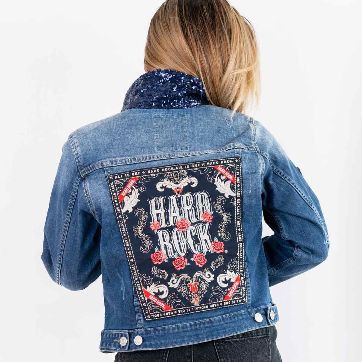 Slim Fit Denim Jean Jacket with Floral Patch