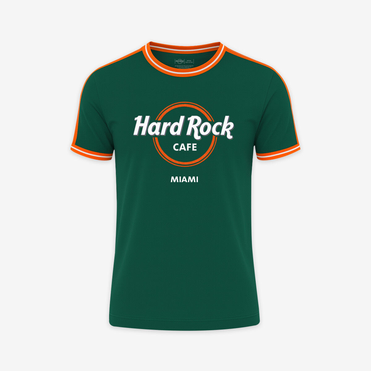 Hard Rock Ringer Adult Fit Tee in Green and Orange | Online Rock Shop