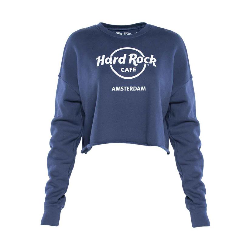 Cropped Classic Crewneck Logo Pullover in Navy image number 1