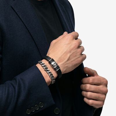 Ethos 8.5" "Black Ice" Leather Bracelet with Sapphire Closure