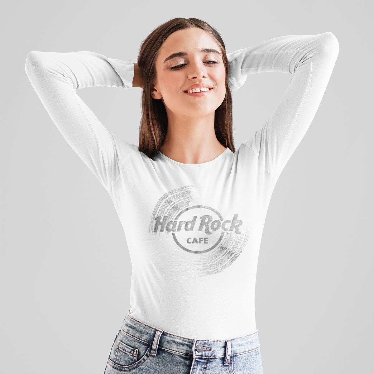 Hard Rock Vinyl Logo Unisex Longsleeve Tee in White