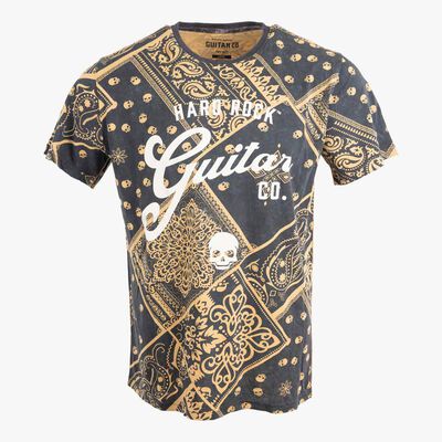 Guitar Company Adult Fit Crewneck Tee with Skull Bandana Print Guitar Company Adult Fit Crewneck Tee with Skull Bandana Print