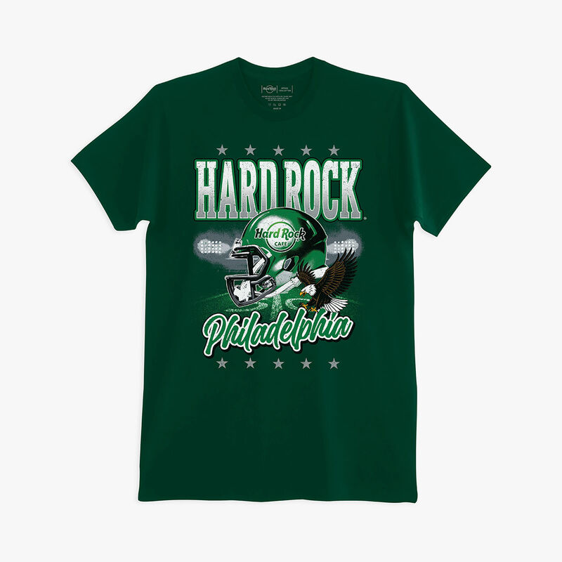 Hard Rock Adult Fit Philadelphia Helmet Tee in Green - Philadelphia - S Hard Rock Adult Fit Philadelphia Helmet Tee in Green - Philadelphia - S