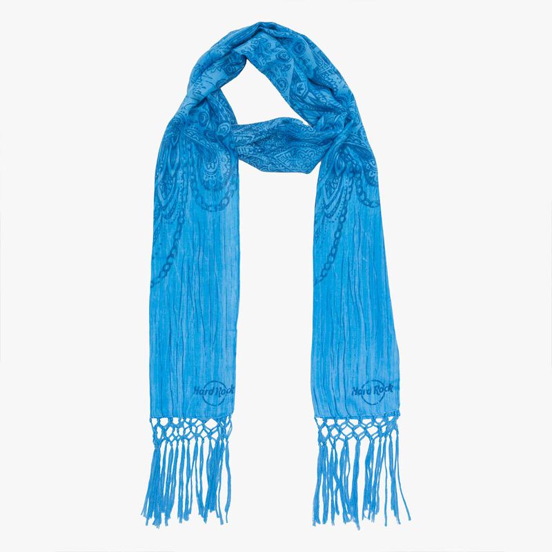 Long Fringe Guitar Scarf in Blue Online Rock Shop