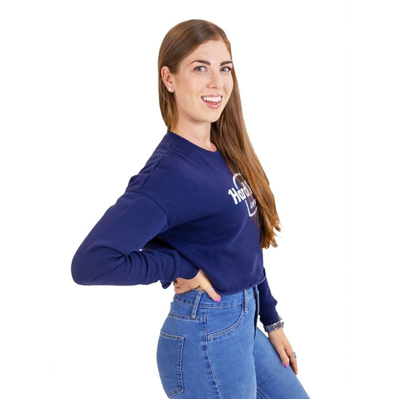 Cropped Classic Crewneck Logo Pullover in Navy image number 5