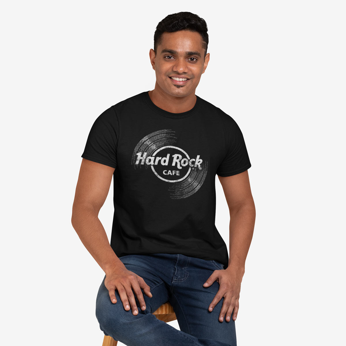 Hard Rock Vinyl Logo Men's Shortsleeve Crewneck Tee in Black