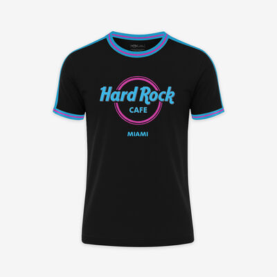 Adult Fit Miami Ringer Tee in Black and Turquoise