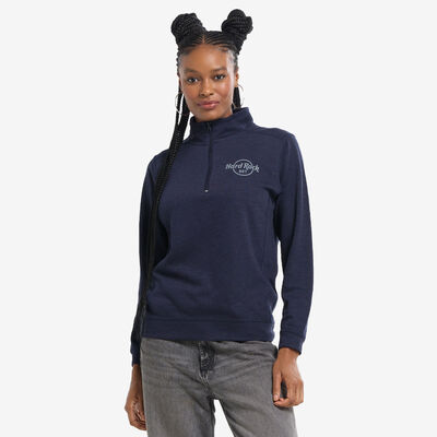Adult Fit Hard Rock BET Slub Jersey Quarter Zip Jacket in True Navy Adult Fit Hard Rock BET Slub Jersey Quarter Zip Jacket in True Navy