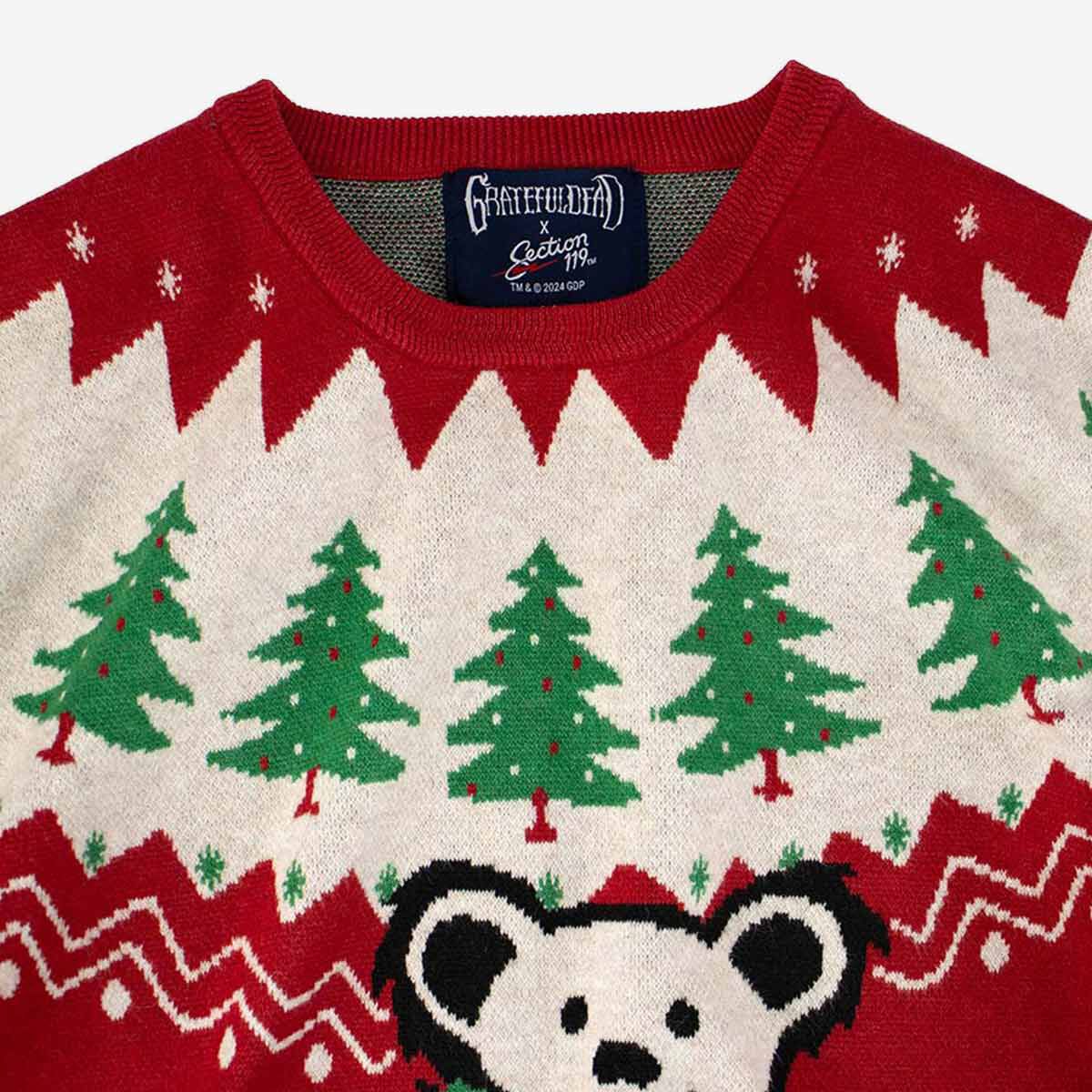 Grateful Dead Bear Tree Holiday Sweater in Red | Online Rock
