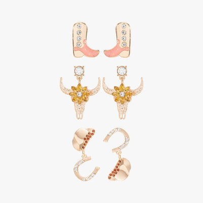Trio Western Earrings in Pink & Gold Trio Western Earrings in Pink & Gold