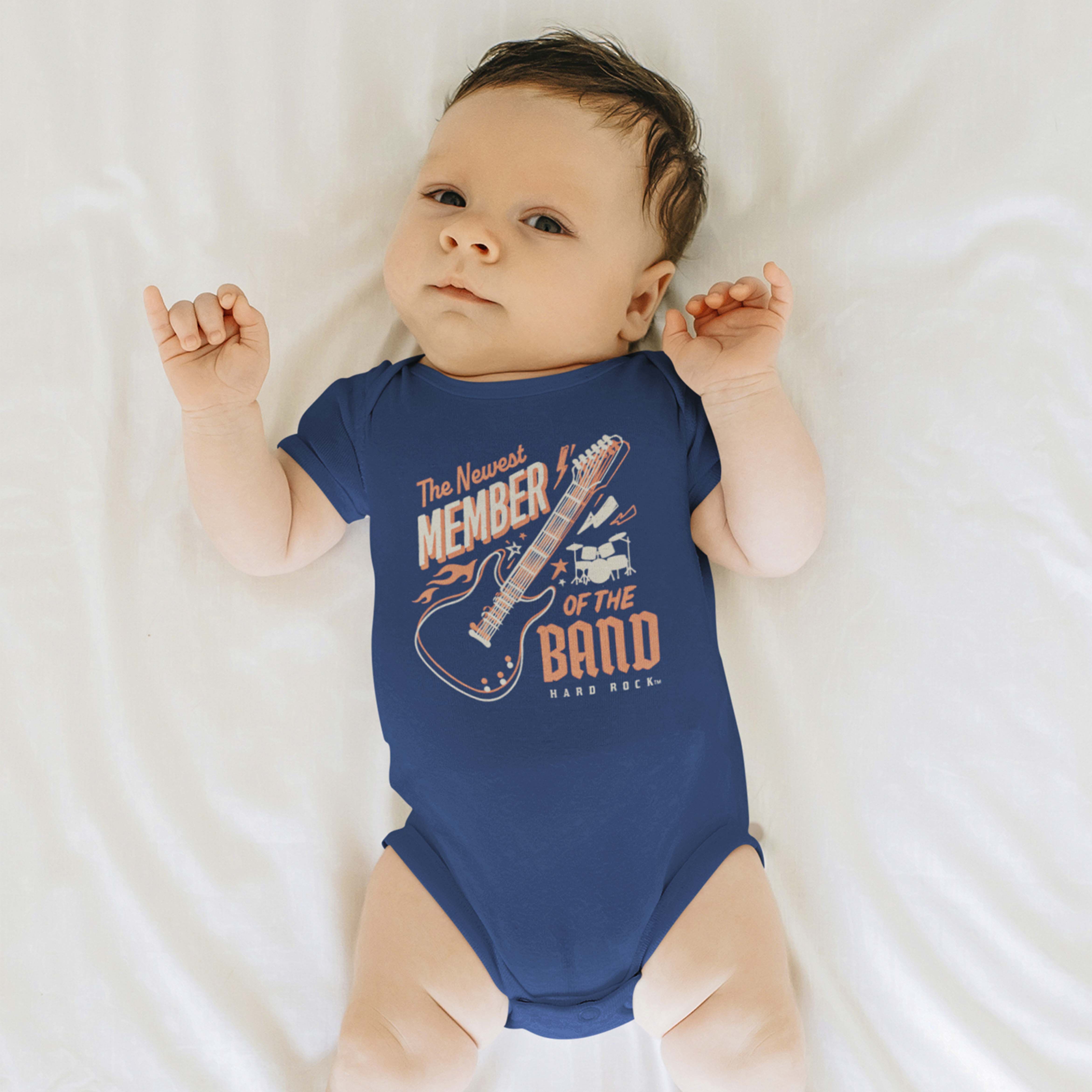 Rock Kids Baby Onesie in Navy with Band Member Design