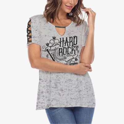 Guitar Company Criss Cross Lattice Sleeves Slim Fit Tee in Grey Guitar Company Criss Cross Lattice Sleeves Slim Fit Tee in Grey
