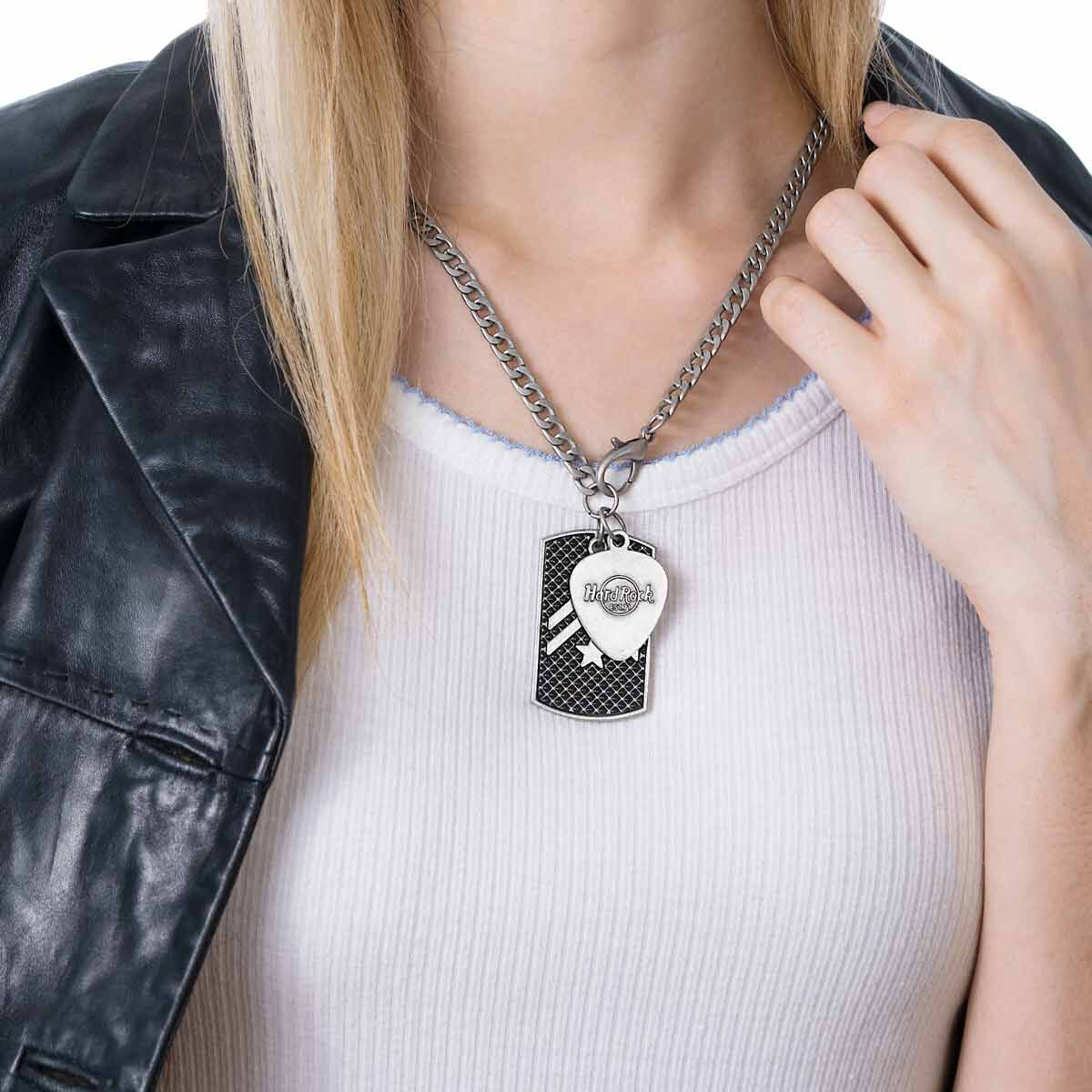 Chevron Stripe Dog Tag and Guitar Pick Chain Online Rock Shop