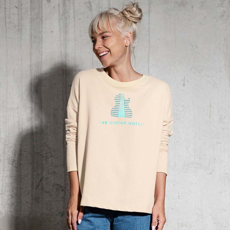 Guitar Hotel Crewneck Pullover Fleece Sweatshirt in Bone image number 1