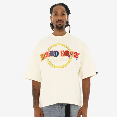 Hard Rock x Cult Chenille Logo Boxy Oversized Tee in Winter White