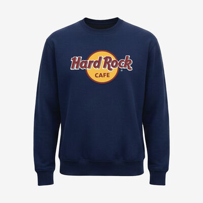 Adult Fit Classic Logo Crewneck Fleece Pullover in Navy