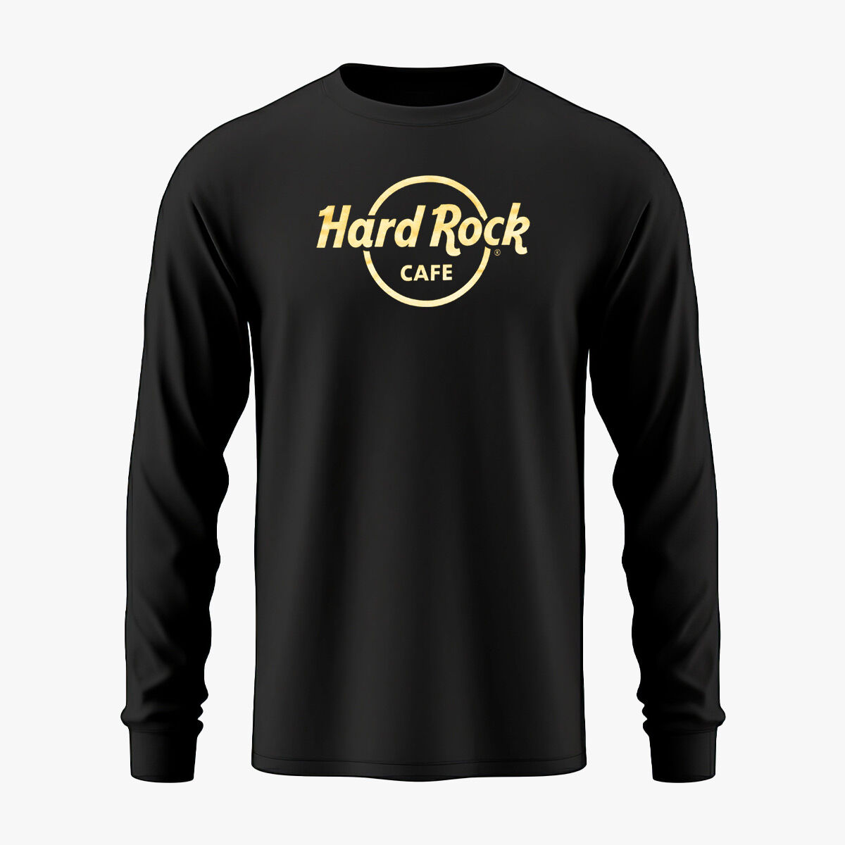 Shine Like a Rockstar Hard Rock Metallic Gold Foil Logo Men s Long Sleeve T Shirt in Black Online Rock Shop