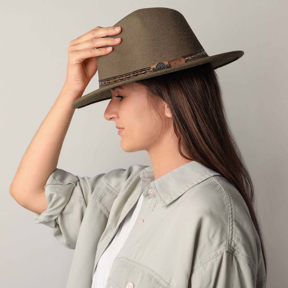 Felt Fedora Packable Hat with Vegan Leather Logo Band
