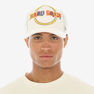 Hard Rock x Cult Chenille Logo Mesh Trucker Hat in Winter White