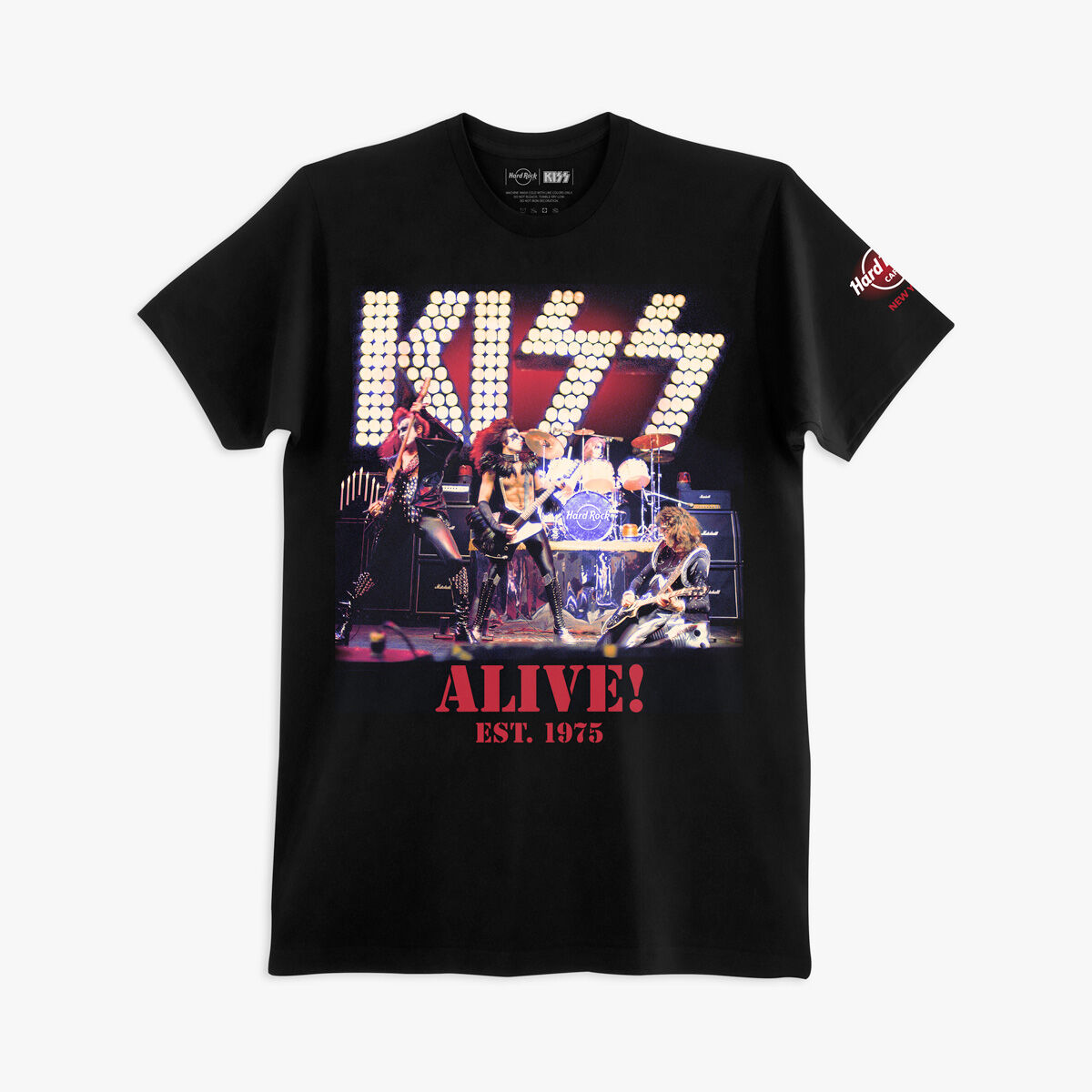 KISS バンドTシャツ ハード、ラウド、プラウド & サイコ Hard Rock x KISS Alive Photo Adult Fit Tee in Black | Online Rock Shop