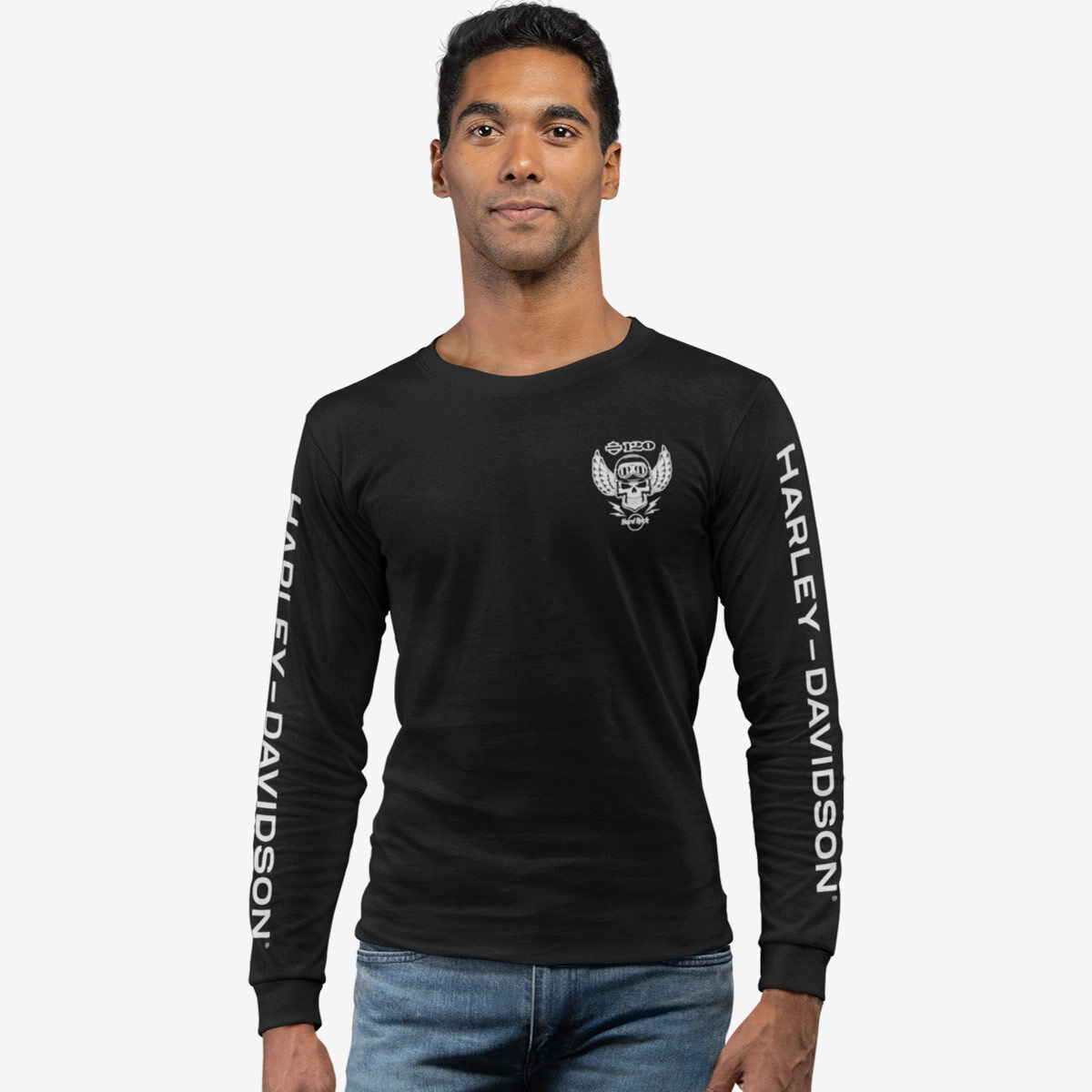 人気新品 Skull Davidson Harley Goggles in Tee Longsleeve Fit Adult トップス