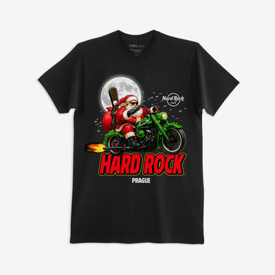 Adult Fit Biker Lights Santa Tee in Black