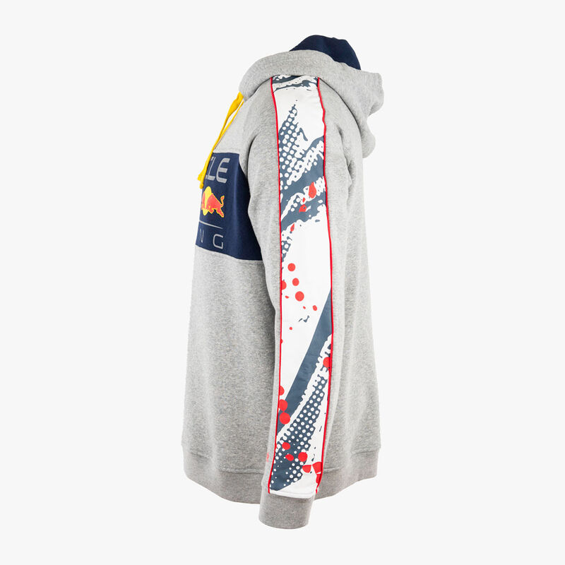 Red Bull Double Layer Hoodie in Grey with Sleeve Print Piping Details image number 2