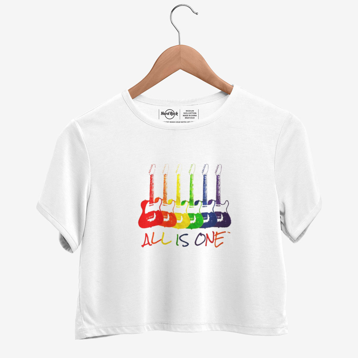 Retro Cropped Top Tee with Rainbow Guitars All Is One Design image number 8