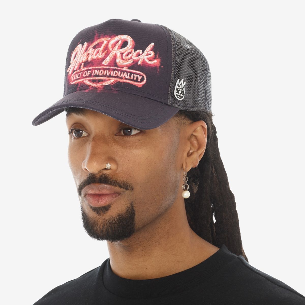 Hard Rock x Cult Graffiti Logo Mesh Trucker Hat in Black image number 2