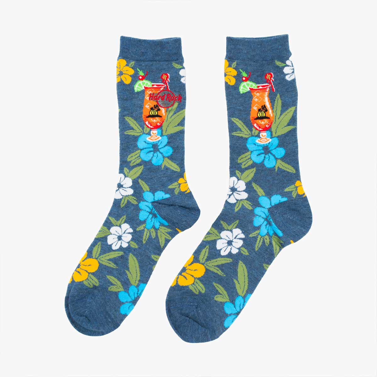 Hibiscus Flower Print and Hurricane Cocktail Crew Socks image number 2