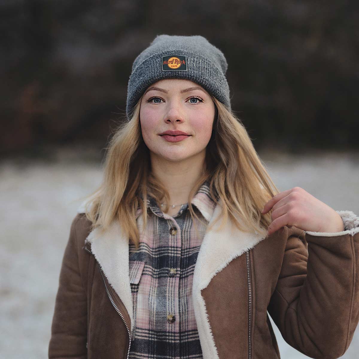 Fold Over Beanie with Center Patch Logo in Grey image number 4