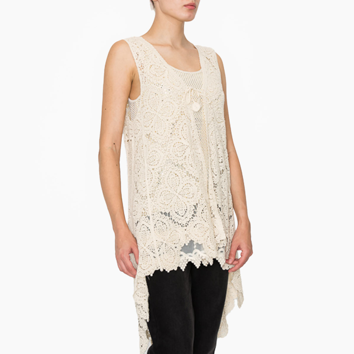 Crochet Duster Vest in Ivory image number 1