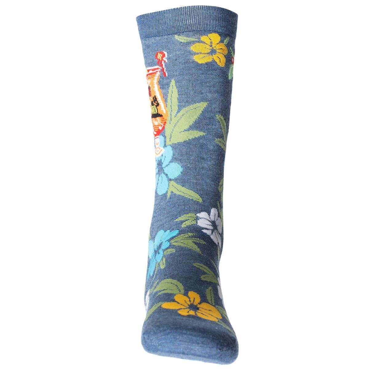 Hibiscus Flower Print and Hurricane Cocktail Crew Socks image number 4