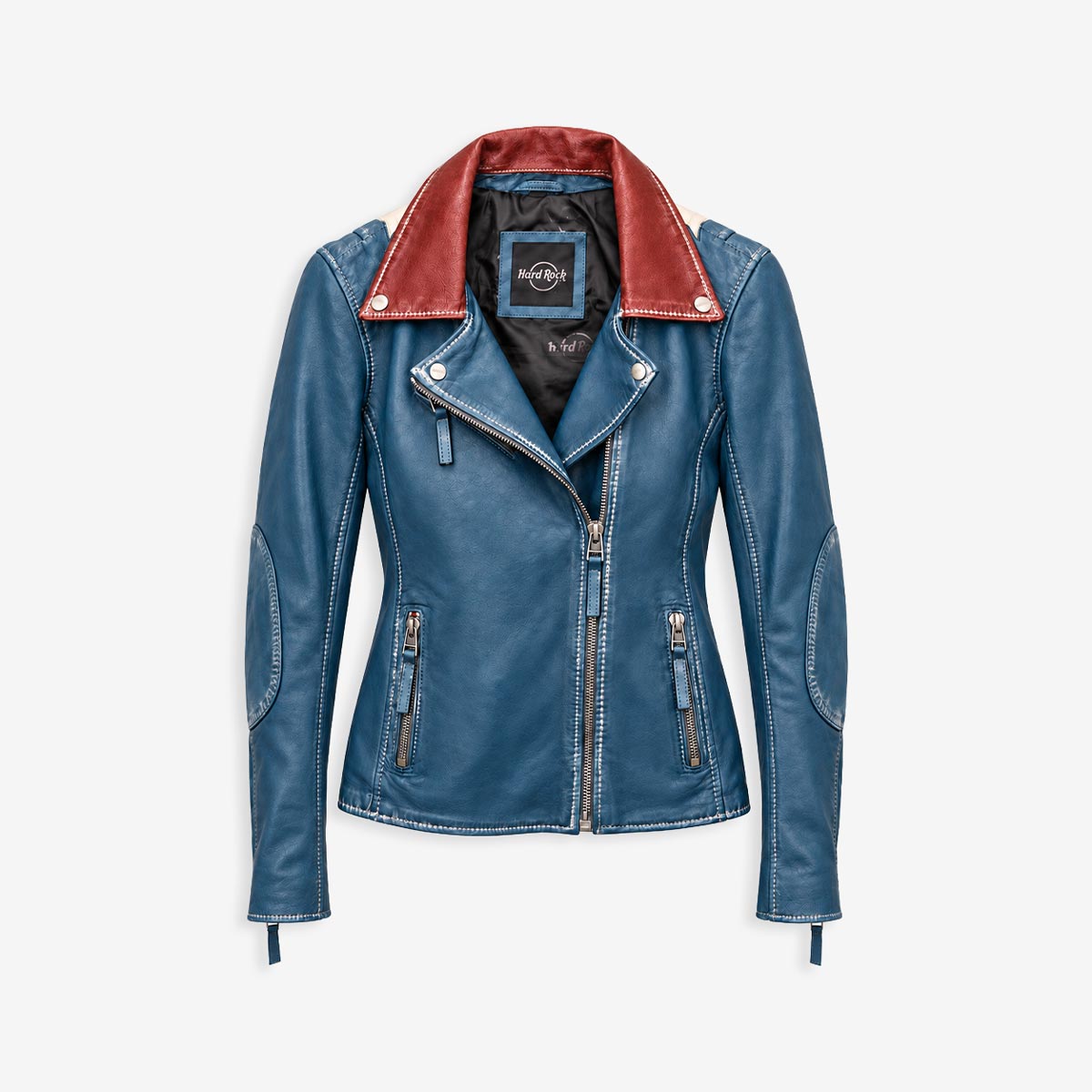 Ladies Fit Star Leather Jacket in Blue image number 4