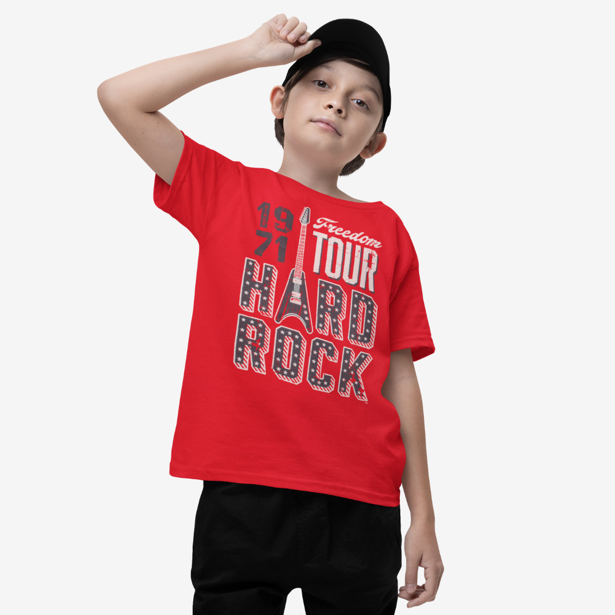Americana Youth Fit Red Tee with Freedom Tour Motif image number 1