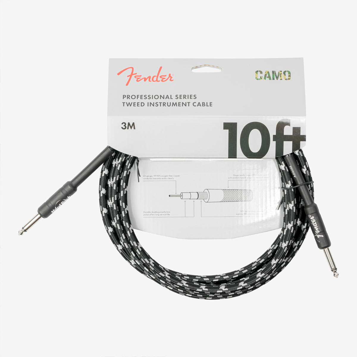 Fender x Hard Rock Instrument Cable 10 Inch in Black Tweed and Camo image number 1