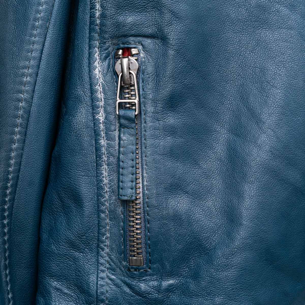 Ladies Fit Star Leather Jacket in Blue image number 6