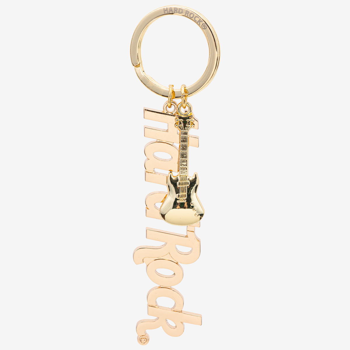Hard Rock Gold Overlay Keychain with a 3D Guitar Charm image number 1