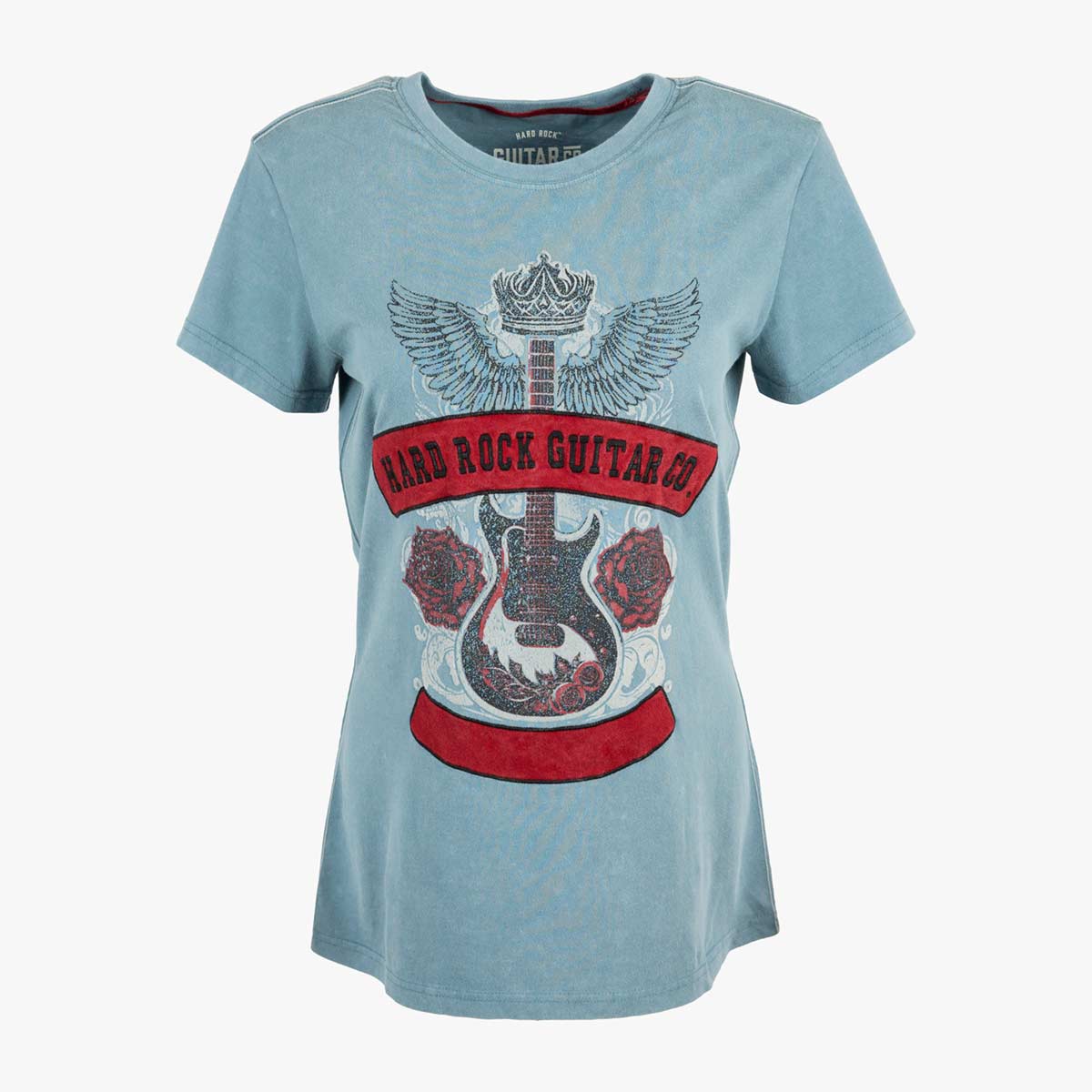 Guitar Company Ladies Fit Tee with Crown Guitar Design in Blue image number 2