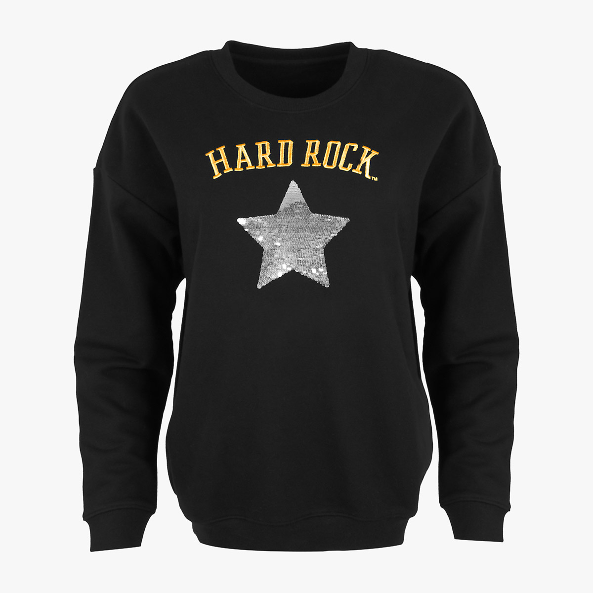 Metallic Sequins Hard Rock Logo Crewneck Fleece Sweater image number 1