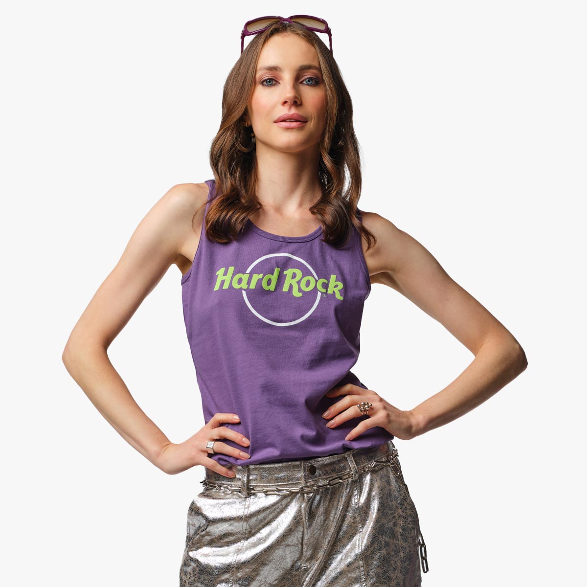 Ladies Fit Pop of Color Tank in Grape Compote image number 1