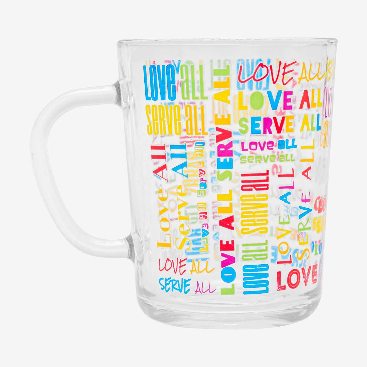 Pride Allover Print Glass Mug with Love All Serve All Motto image number 1