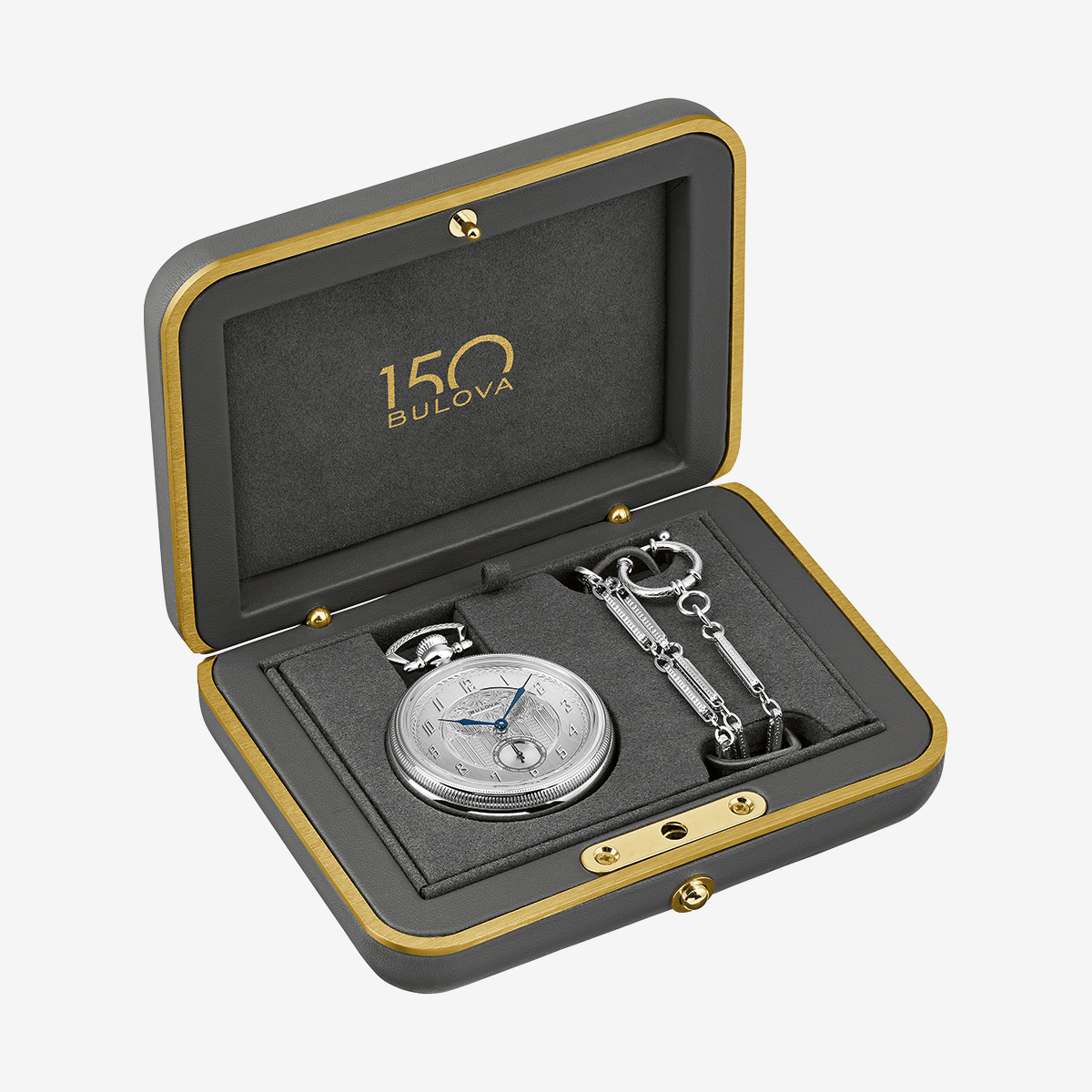 Bulova Men's Silver-Tone dial Pocket Watch With Chain image number 5