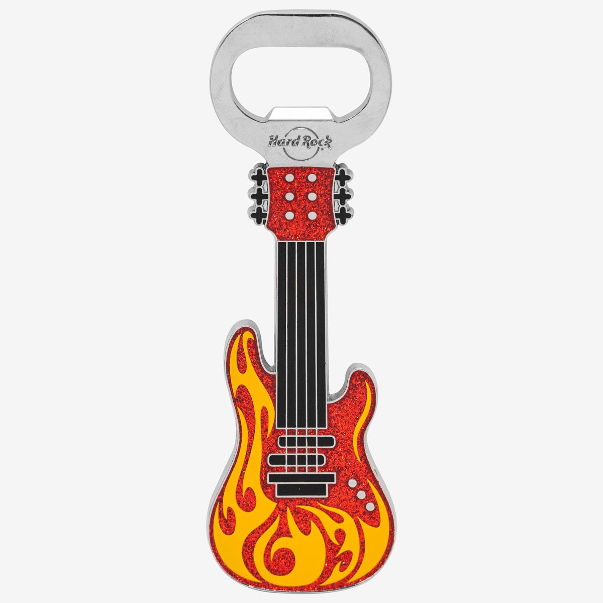 Hard Rock Guitar Shaped Flames Bottle Opener Magnet image number 1