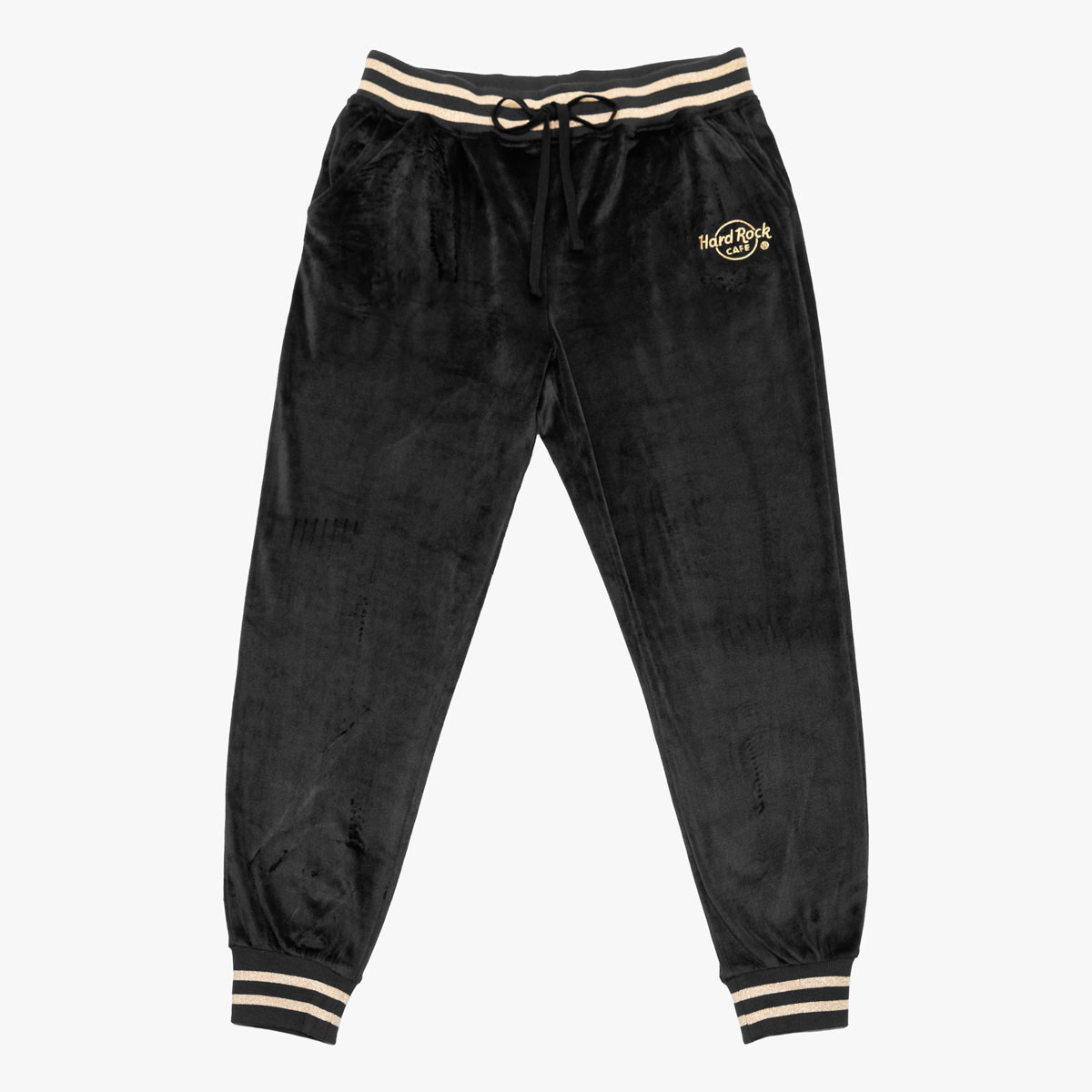 Velour Black and Metallic Gold Joggers by Hard Rock image number 1
