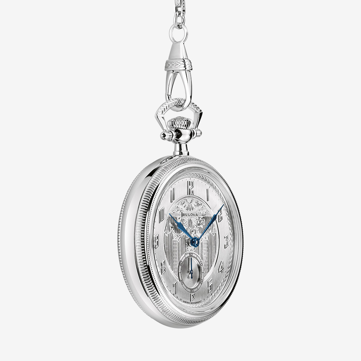 Bulova Men's Silver-Tone dial Pocket Watch With Chain image number 4
