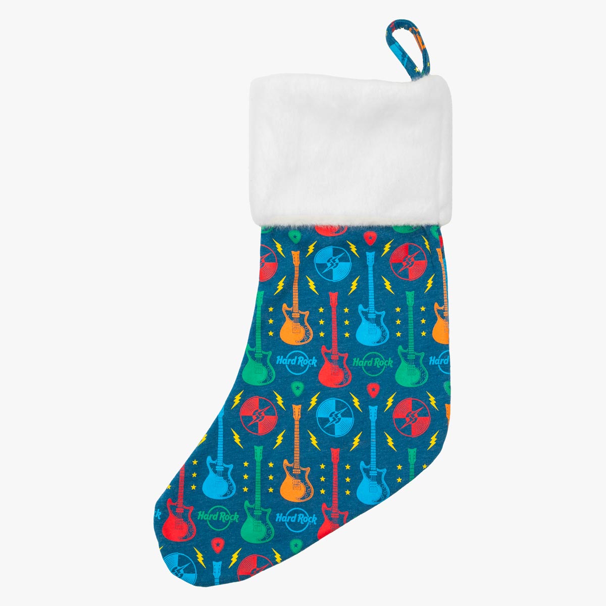 Hard Rock Cozy Holiday Stocking in Blue Guitar Print image number 2