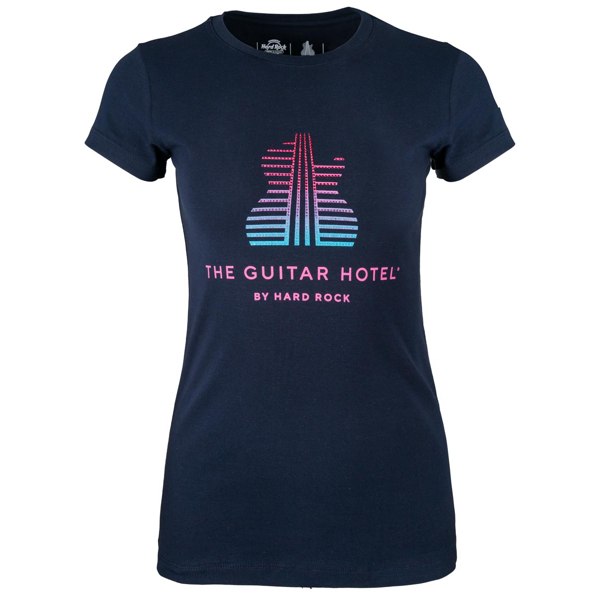 Women's Guitar Hotel Blue Rhinestone Tee image number 3